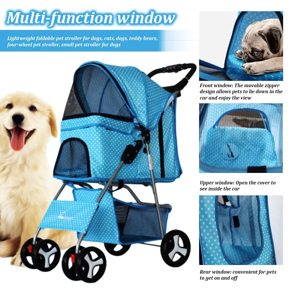 Pet Stroller 4 Wheels, Multifunction Dog Cat Jogger Stroller, Folding Lightweight Travel Stroller with Detachable Carrier &Cup Holder Suit for Small/Medium Dogs and Cats, Pink, 4 Wheels/Pink