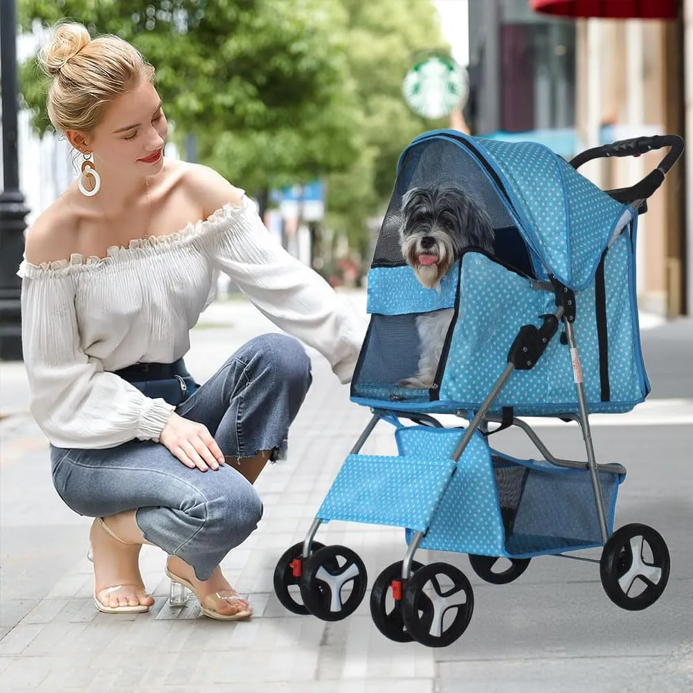 Pet Stroller 4 Wheels, Multifunction Dog Cat Jogger Stroller, Folding Lightweight Travel Stroller with Detachable Carrier &Cup Holder Suit for Small/Medium Dogs and Cats, Pink, 4 Wheels/Pink