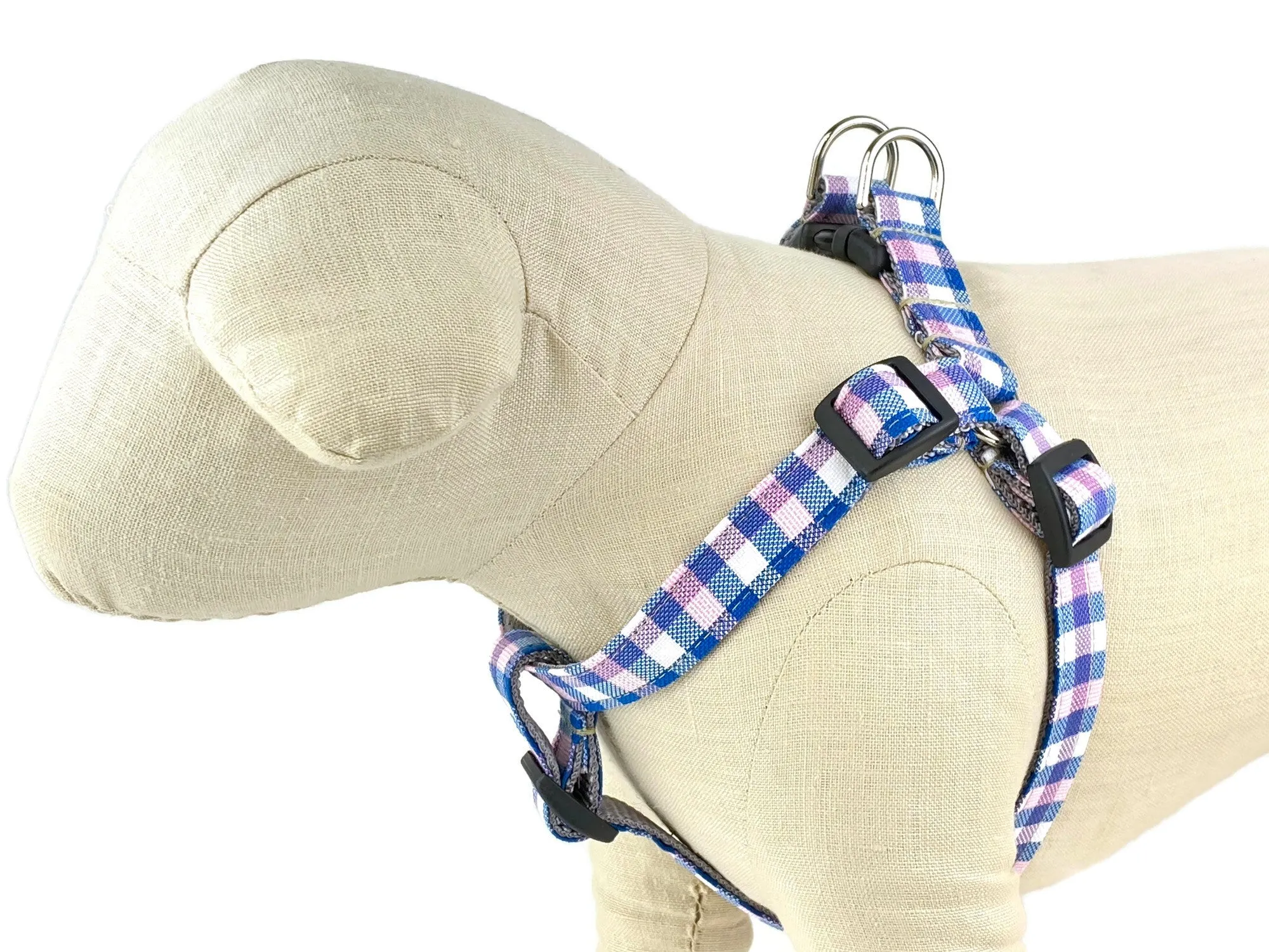 Pink/Blue/White Plaid Dog Harness - 770