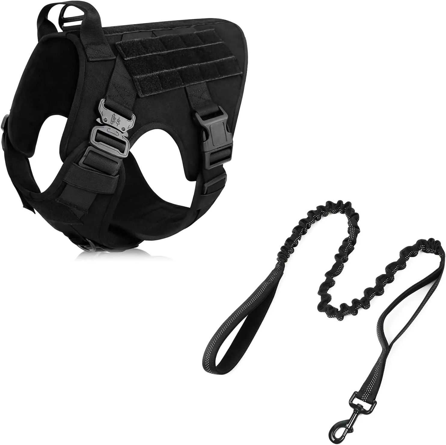 rabbitgoo Tactical Dog Harness and Leash for Large Dogs, Heavy Duty Dog Harness with Handle, No-Pull Service Dog Vest Large Breed, Adjustable Military Dog Vest Harness for Training Hunting Walking