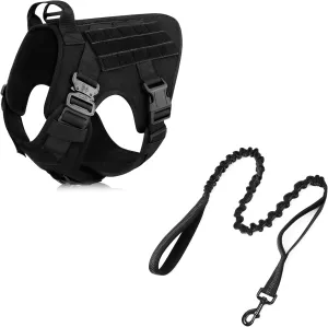 rabbitgoo Tactical Dog Harness and Leash for Large Dogs, Heavy Duty Dog Harness with Handle, No-Pull Service Dog Vest Large Breed, Adjustable Military Dog Vest Harness for Training Hunting Walking