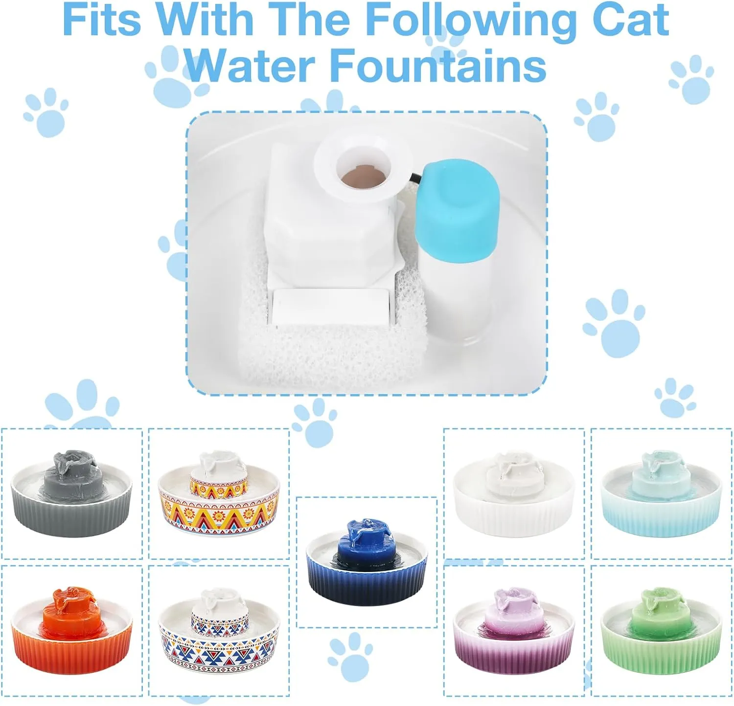 Replacement Filters for Ceramic Cat Water Fountain, Carbon and Sponge Foam Filters (8 2)