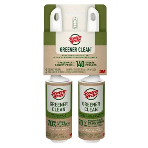 Scotch-Brite Greener Clean Lint Roller Twin Pack, 70 Sheets, Reusable Lint Rollers for Clothes, Furniture, and Pet Hair, Tidy Up Fabrics with a More Sustainable Fuzz Remover