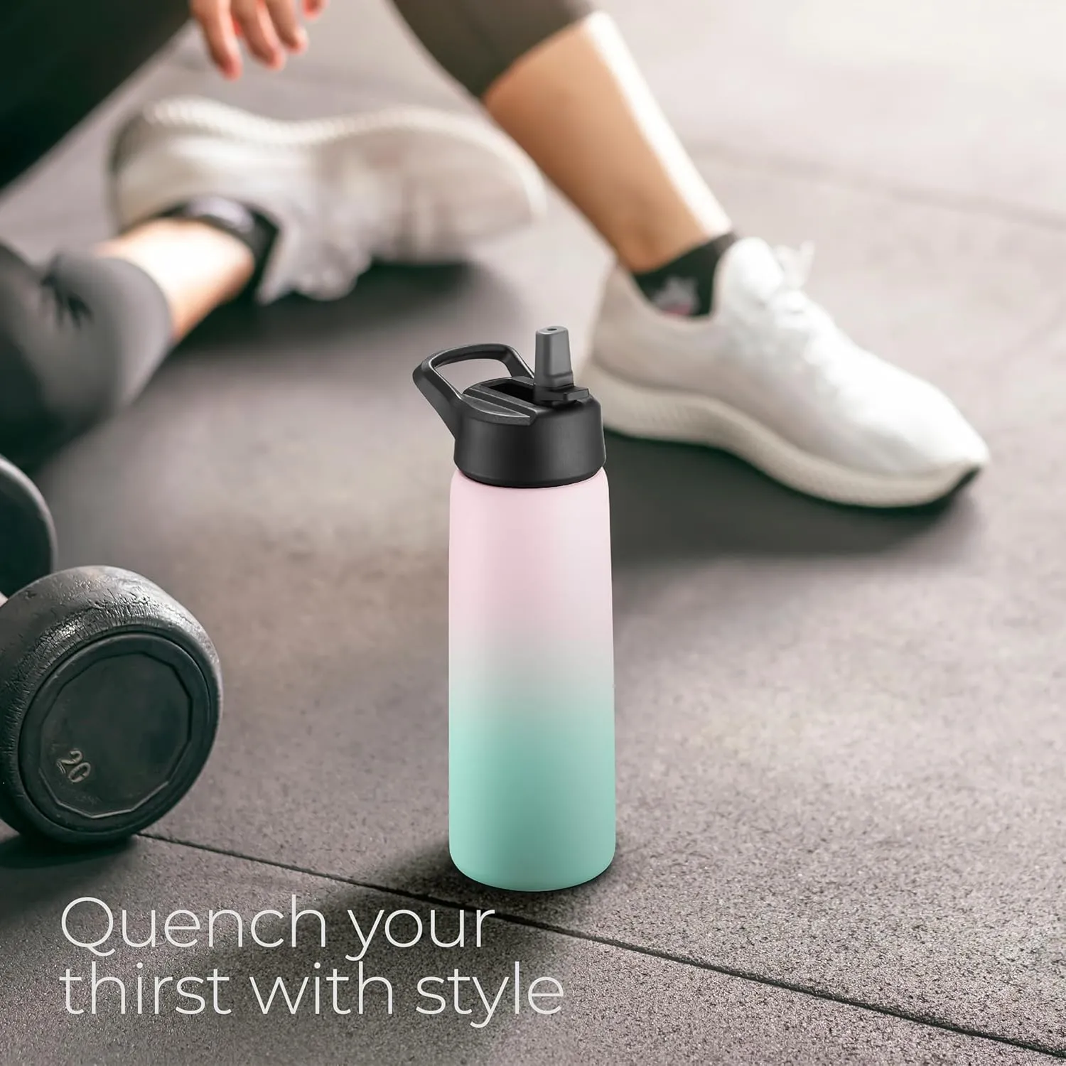 SipX Triple-Insulated Stainless Steel Water Bottle 25oz. With 3 Lids, BPA-Free Reusable Insulated Water Bottle Keeps Cold 24 Hours, (Gradiant Mint Pink)