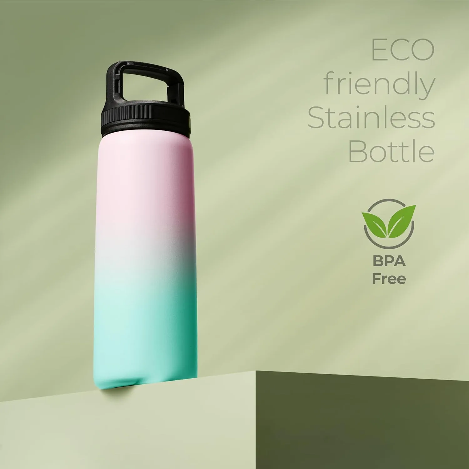 SipX Triple-Insulated Stainless Steel Water Bottle 25oz. With 3 Lids, BPA-Free Reusable Insulated Water Bottle Keeps Cold 24 Hours, (Gradiant Mint Pink)