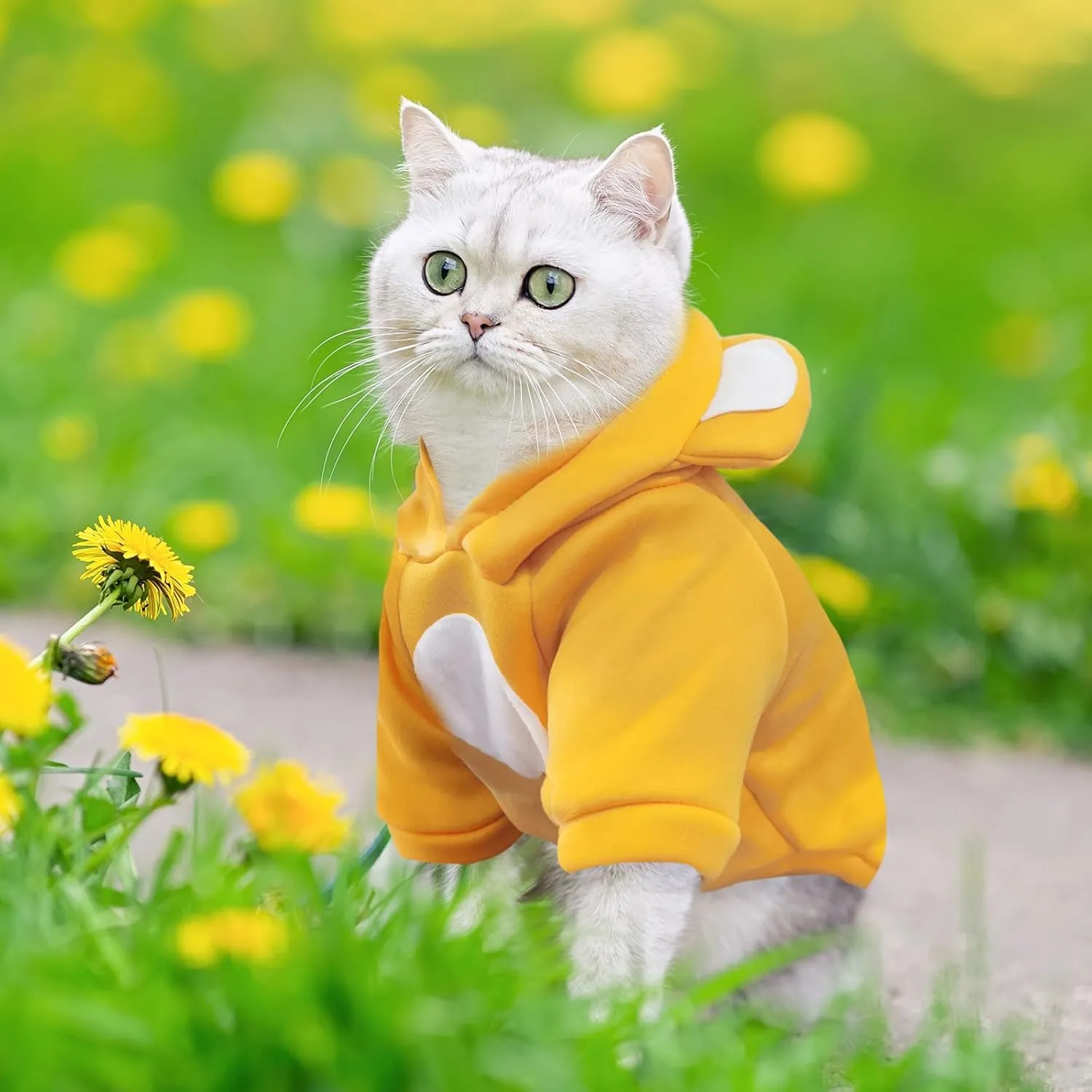 Small Dog Hoodie Soft Warm Fleece Fall Winter Dog Clothes Cute Puppy Sweaters Cat Coat Funny Blank Pullover Doggy Hooded Sweatshirts for Small Dogs Chihuahua Costumes Kitten Outfits(Yellow,XS)