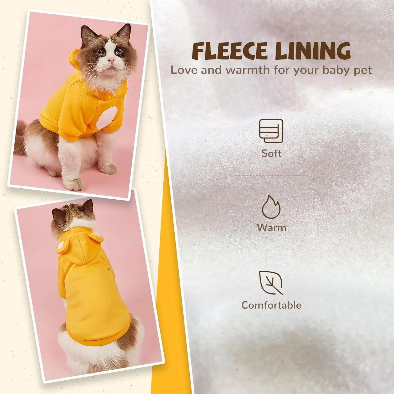 Small Dog Hoodie Soft Warm Fleece Fall Winter Dog Clothes Cute Puppy Sweaters Cat Coat Funny Blank Pullover Doggy Hooded Sweatshirts for Small Dogs Chihuahua Costumes Kitten Outfits(Yellow,XS)