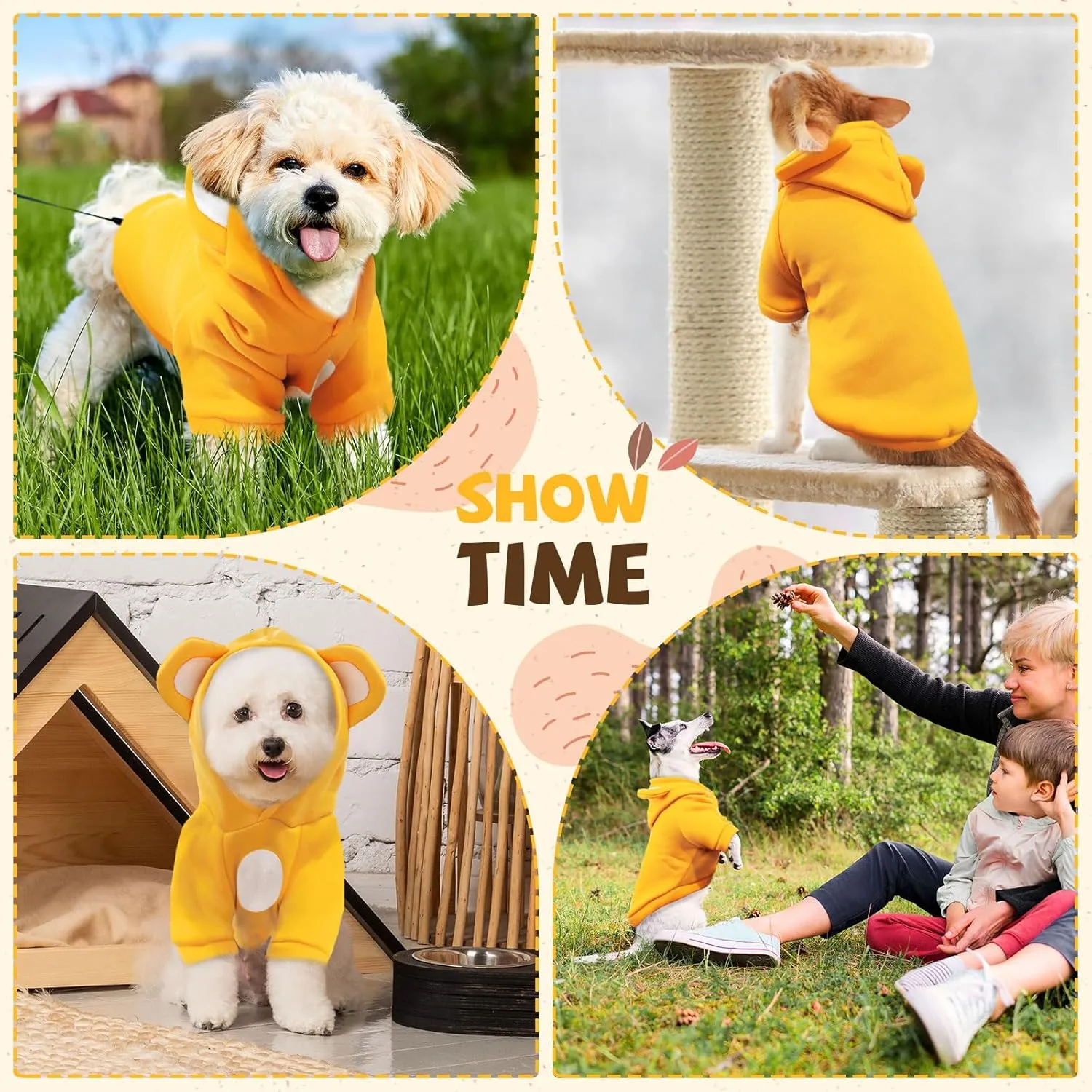 Small Dog Hoodie Soft Warm Fleece Fall Winter Dog Clothes Cute Puppy Sweaters Cat Coat Funny Blank Pullover Doggy Hooded Sweatshirts for Small Dogs Chihuahua Costumes Kitten Outfits(Yellow,XS)