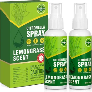 STRN Citronella Spray Air Freshener and Lemongrass Essential Oil Spray 2-Pack (100ml2), Plant-Based Outdoor Freshness Mist, Alcohol-Free Fragrance for Patio, Camping, Travel