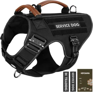 Tactical Dog Harness - Full Metal Buckles No Pull Dog Vest with Leather Handle, Hook & Loop for Hiking Training (Black, L)