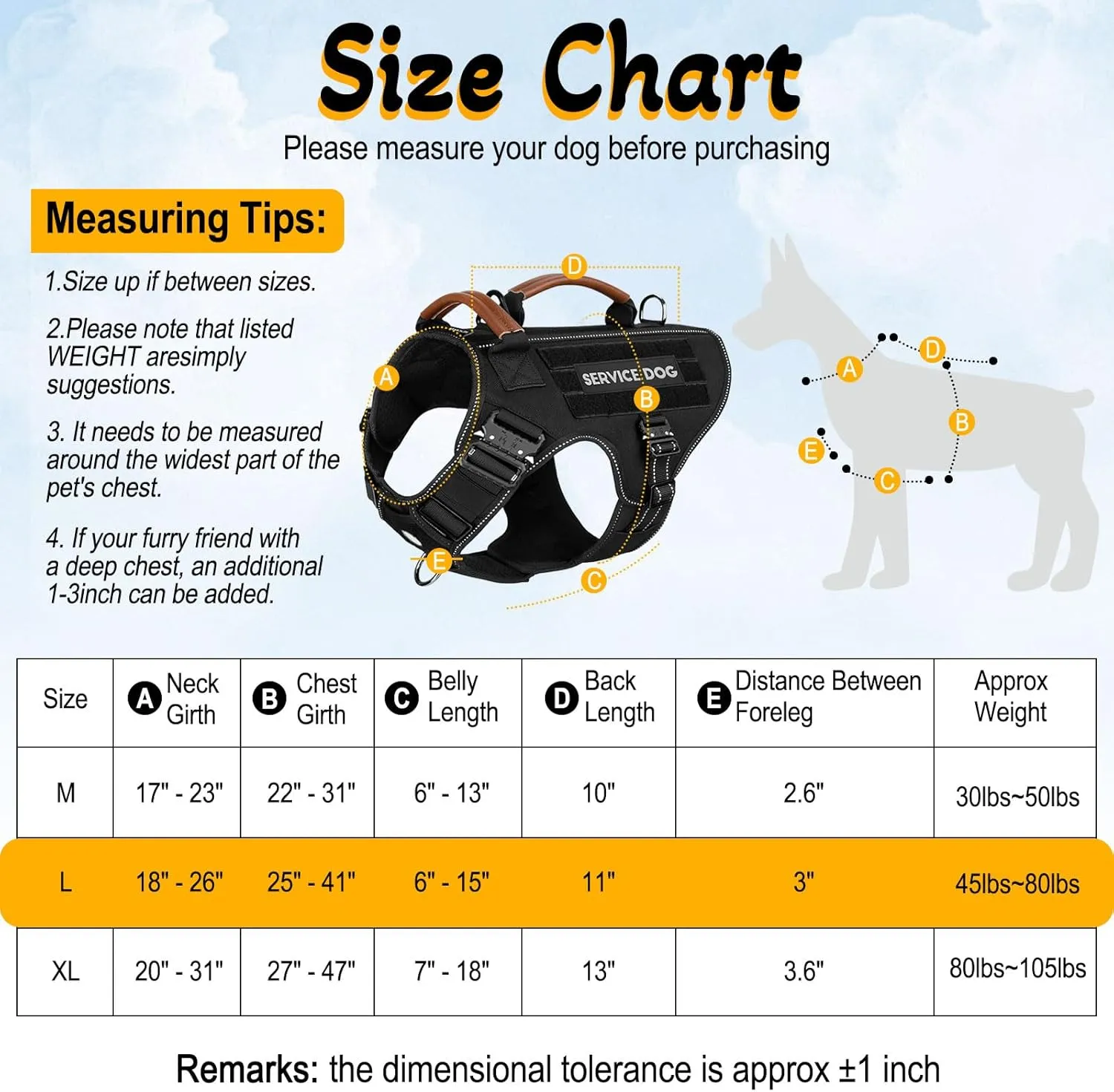 Tactical Dog Harness - Full Metal Buckles No Pull Dog Vest with Leather Handle, Hook & Loop for Hiking Training (Black, L)