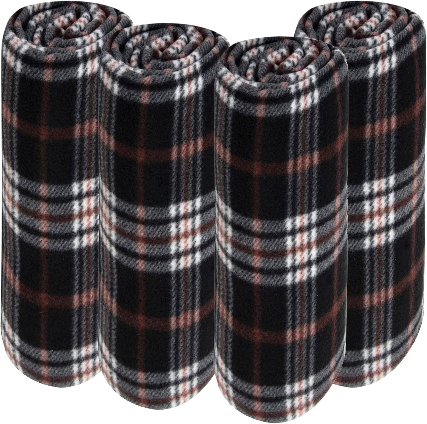 Trail maker (24 Pack) Plaid Fleece Blankets and Throws in Bulk Pack 50 x 60 for Wedding Guests, Homeless, Pets, 160 GSM