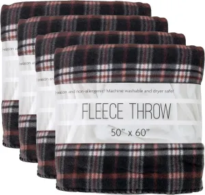 Trail maker (24 Pack) Plaid Fleece Blankets and Throws in Bulk Pack 50 x 60 for Wedding Guests, Homeless, Pets, 160 GSM