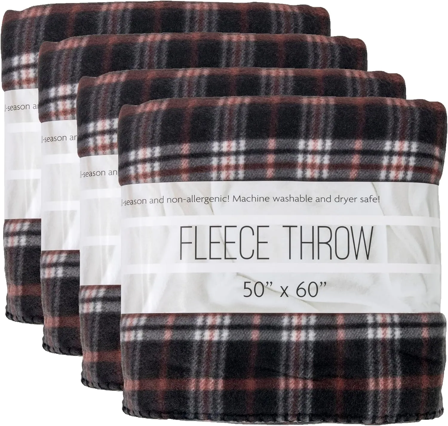 Trail maker (24 Pack) Plaid Fleece Blankets and Throws in Bulk Pack 50 x 60 for Wedding Guests, Homeless, Pets, 160 GSM