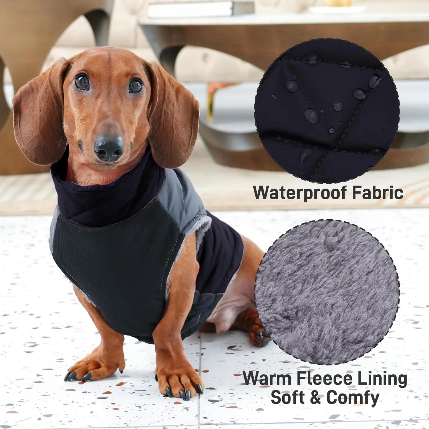 Warm Fleece Dog Coats for Large Dogs,D-Rings Waterproof Puppy Jacket for Cold Winter,Black XXL