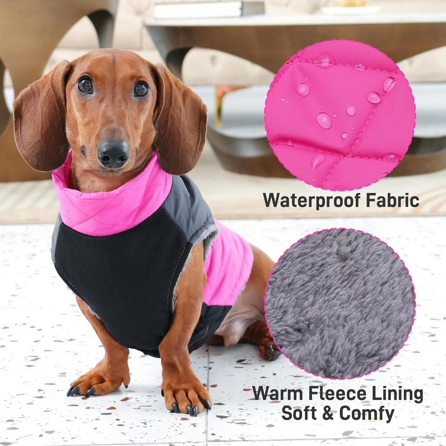 Warm Fleece Dog Coats for Large Dogs,D-Rings Waterproof Puppy Jacket for Cold Winter,Pink XXL