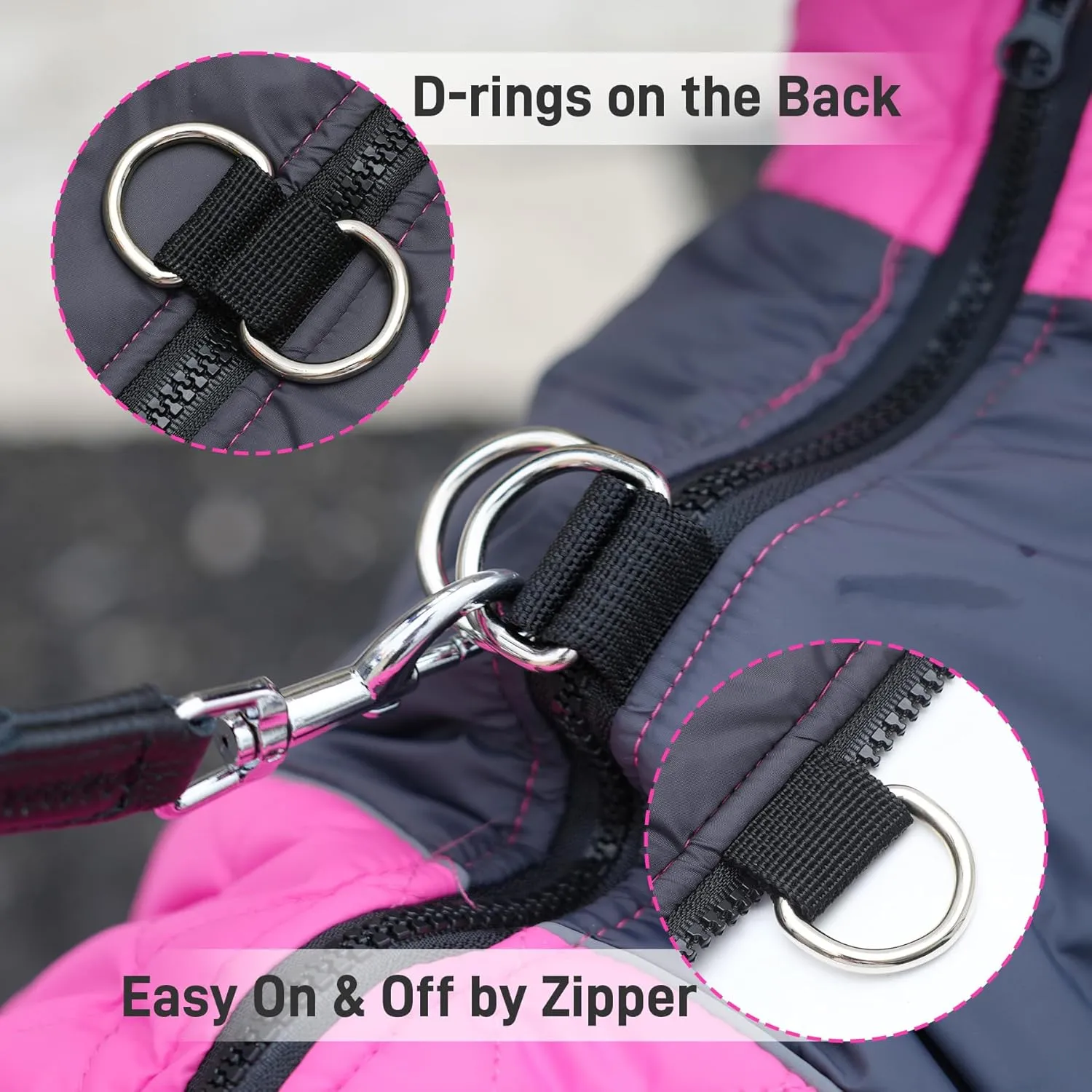 Warm Fleece Dog Coats for Large Dogs,D-Rings Waterproof Puppy Jacket for Cold Winter,Pink XXL