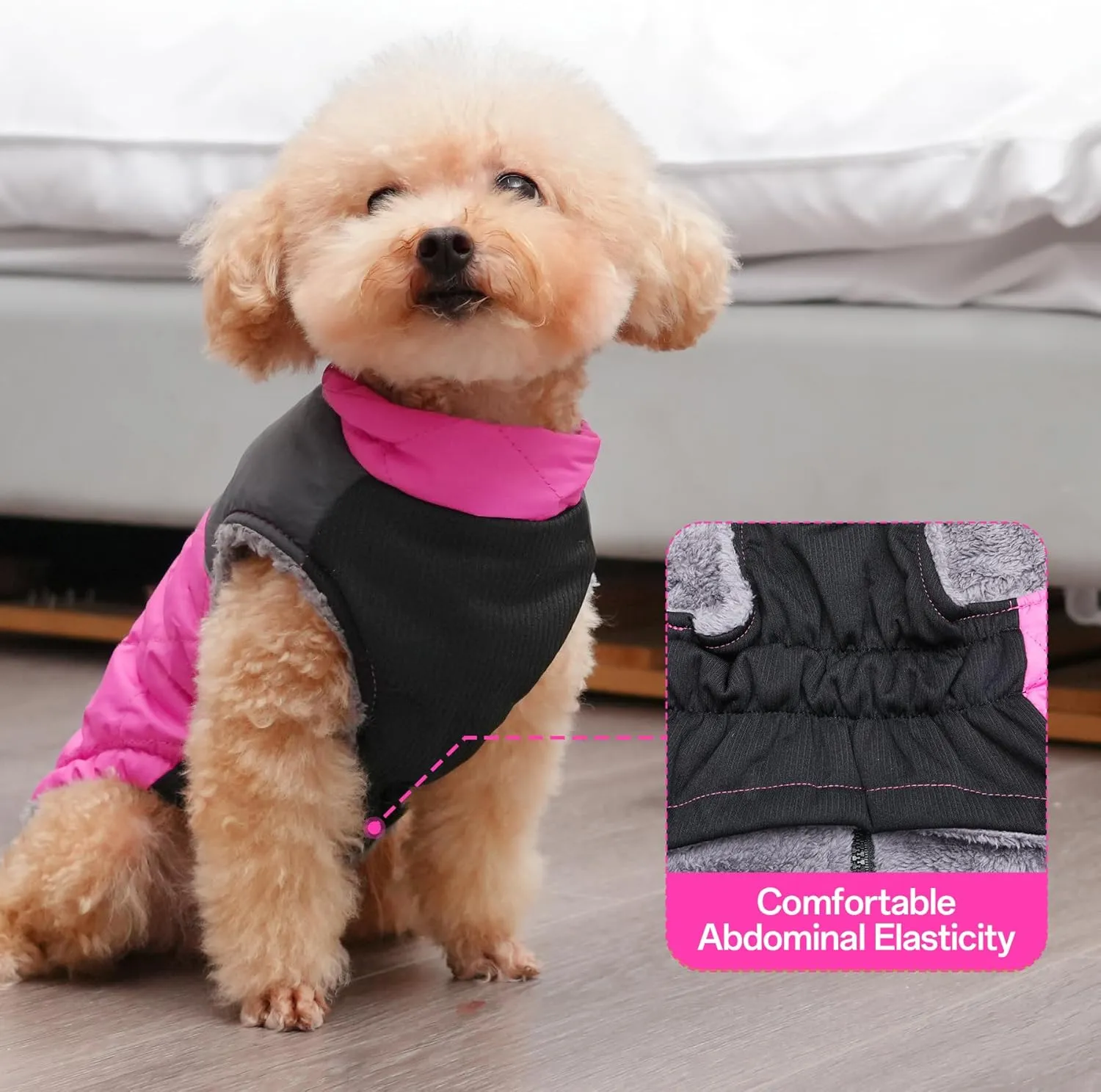 Warm Fleece Dog Coats for Large Dogs,D-Rings Waterproof Puppy Jacket for Cold Winter,Pink XXL