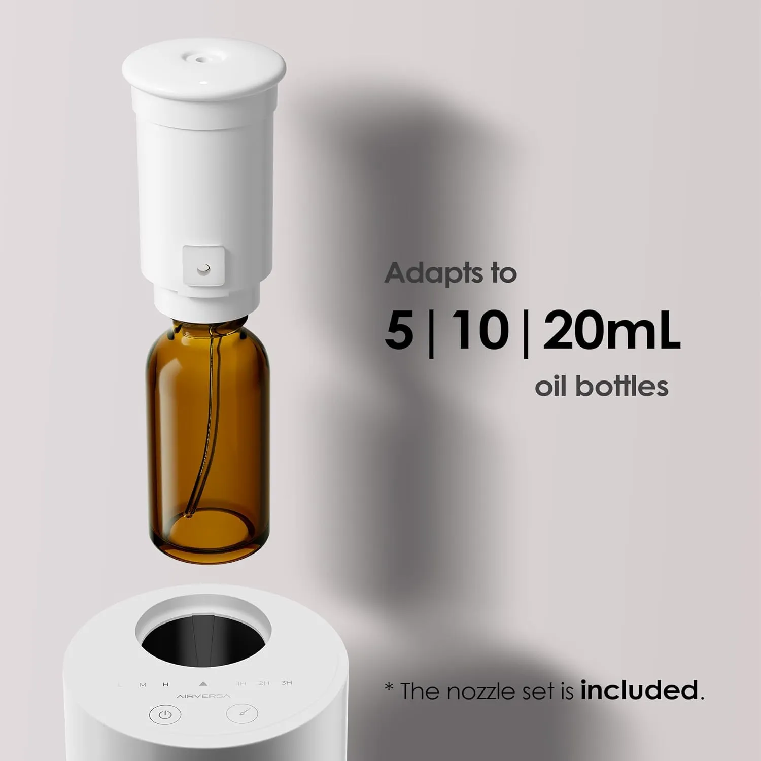 Waterless Diffuser for Essential Oil, Battery Operated Nebulizer, 0.7 Fl.Oz./ 20mL Capacity, Mini Scent Air Machine, 3 Countdown Timers & 3 Mist Levels for Home, Room, Car, Office - AN6 White