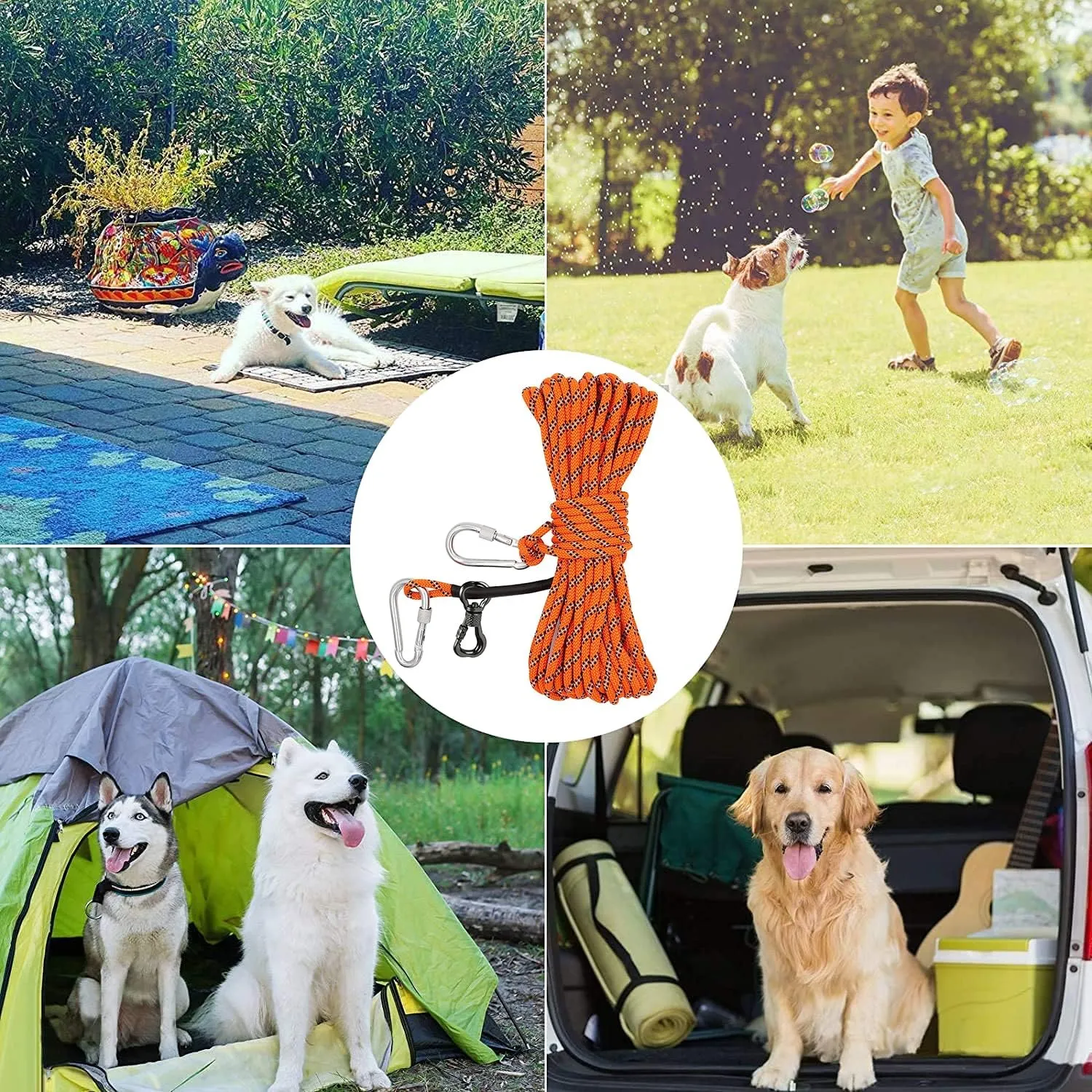 XiaZ Dog Tie Out Cable for Camping, 50ft Portable Overhead Trolley System for Dogs up to 200lbsDog Lead for Yard, Camping, Parks, Outdoor Events,5 min Set-up