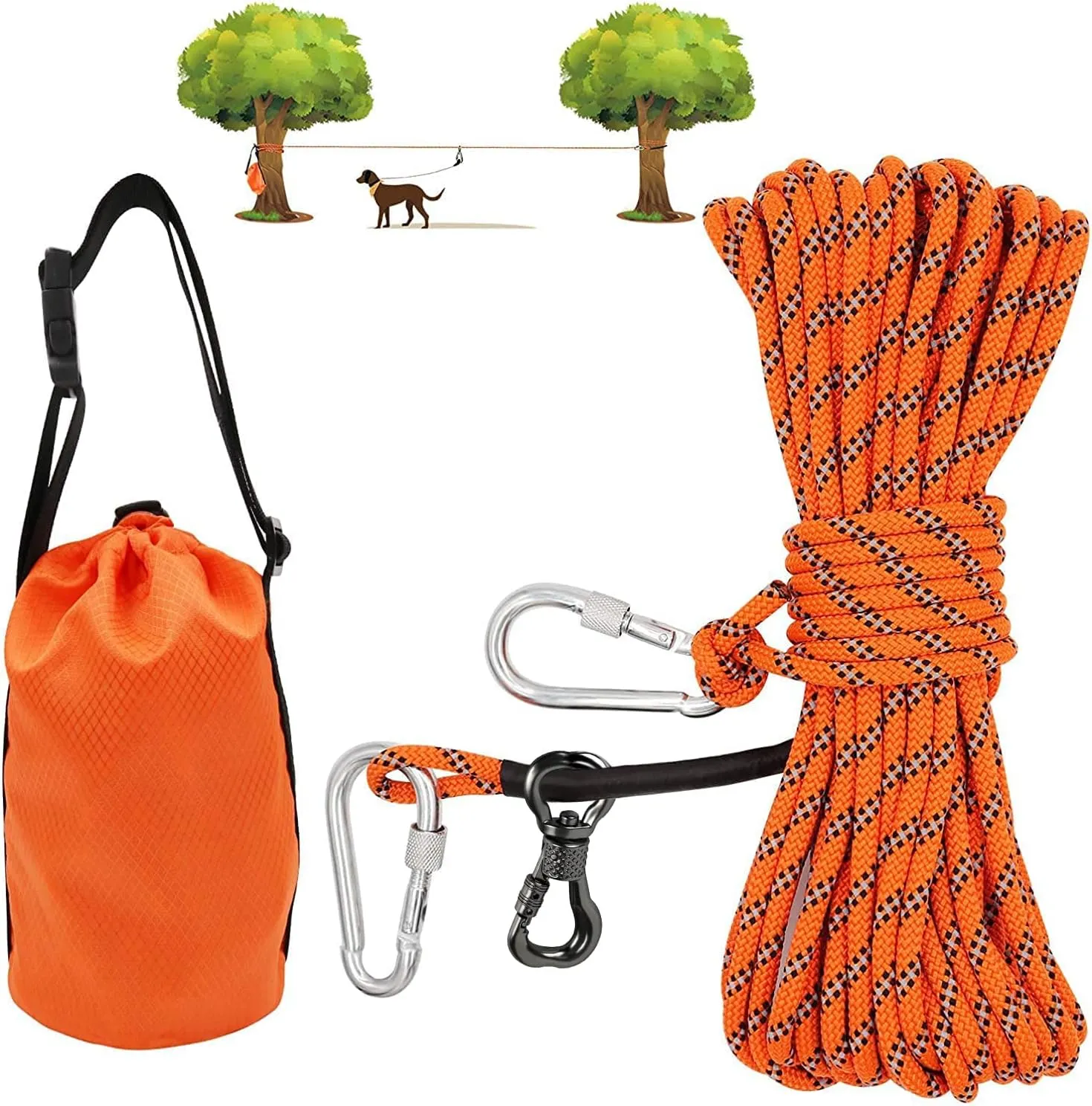 XiaZ Dog Tie Out Cable for Camping, 50ft Portable Overhead Trolley System for Dogs up to 200lbsDog Lead for Yard, Camping, Parks, Outdoor Events,5 min Set-up
