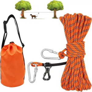XiaZ Dog Tie Out Cable for Camping, 50ft Portable Overhead Trolley System for Dogs up to 200lbsDog Lead for Yard, Camping, Parks, Outdoor Events,5 min Set-up